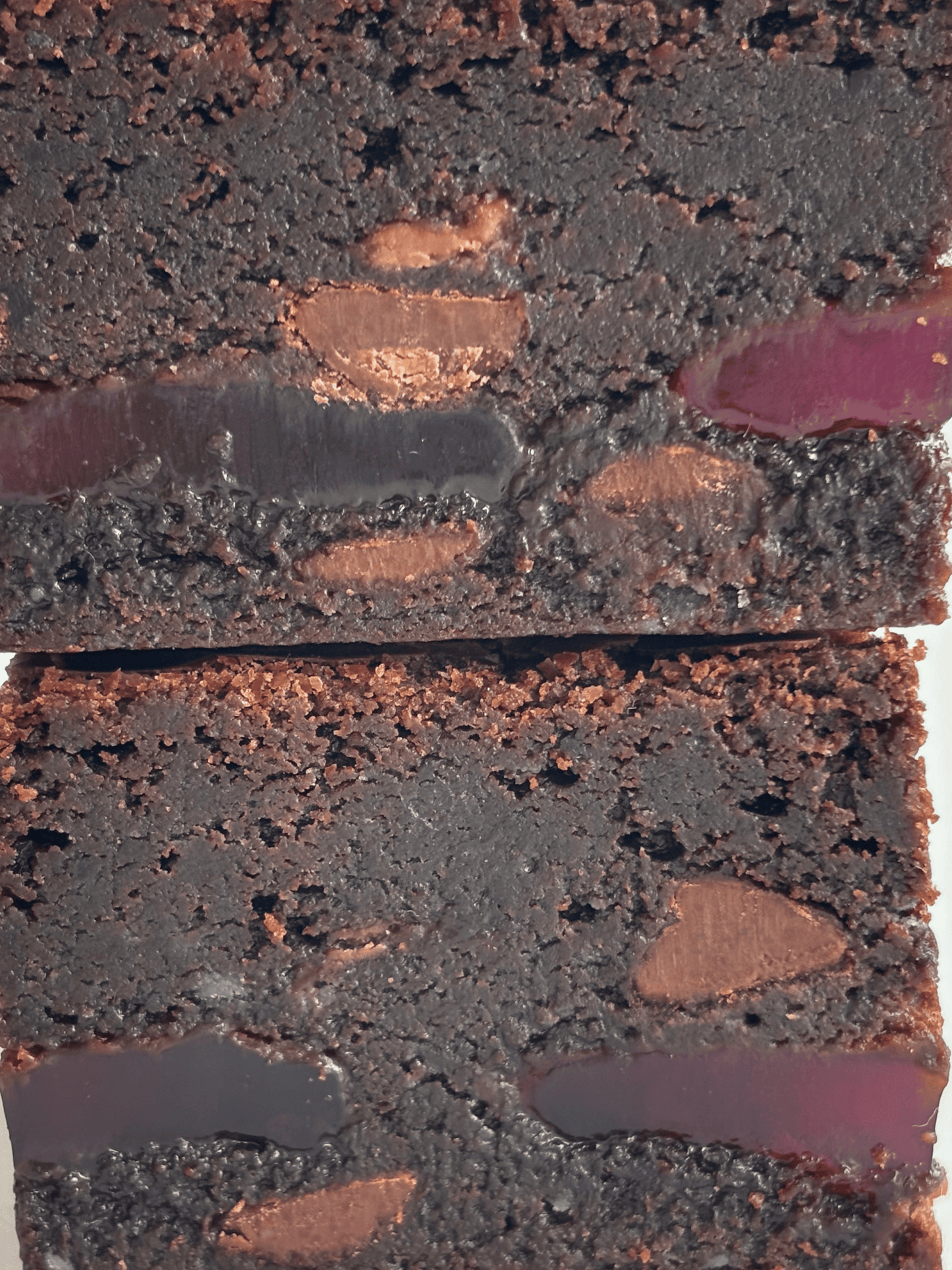 Gooey chocolate gluten-friendly brownies stuffed with a layer of Turkish Delight chocolate bars.