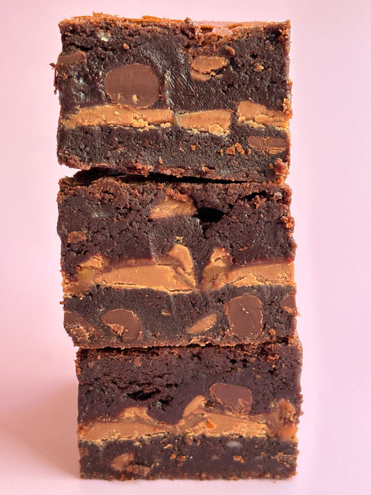 Fudgy chocolate brownies stuffed with a layer of gooey Rolo chocolate blocks