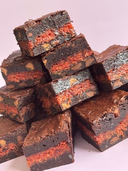 Fudgy chocolate brownies stuffed with Cherry Ripe