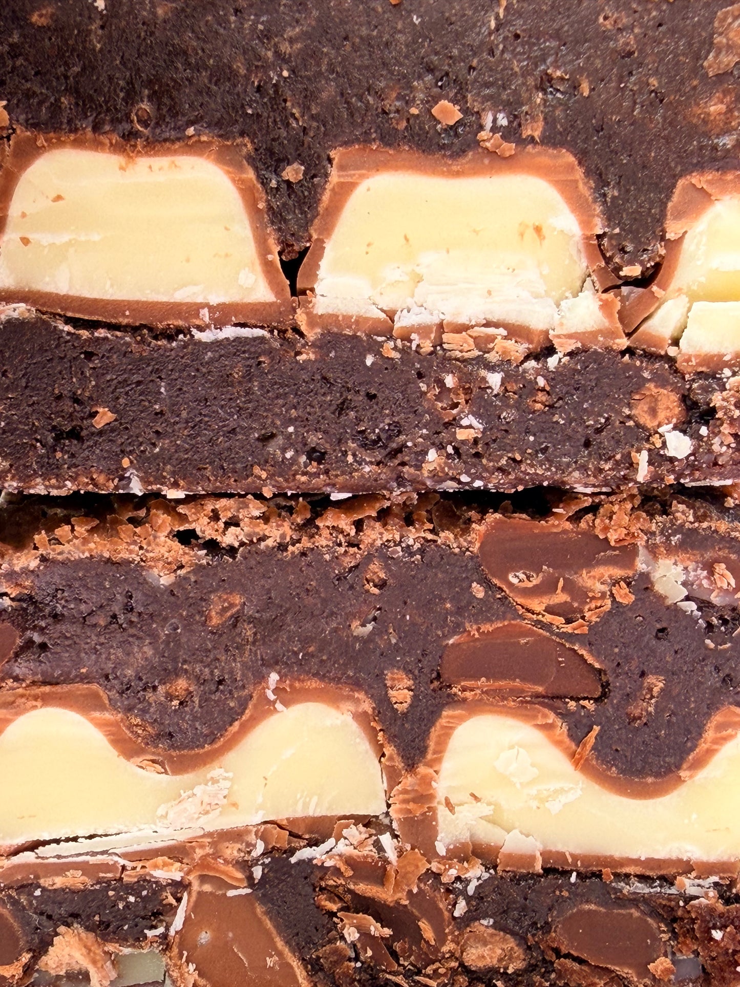 Fudgy chocolate brownies stuffed with a layer of Kinder chocolate bars