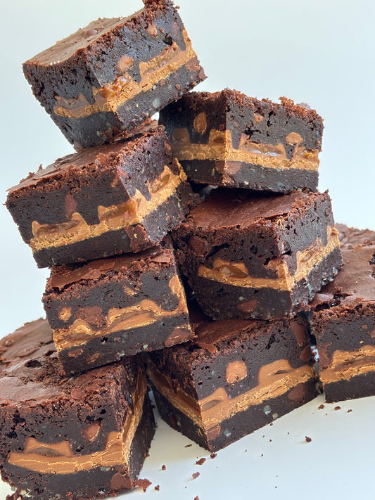 Fudgy chocolate brownies stuffed with a layer of gooey Rolo chocolate.